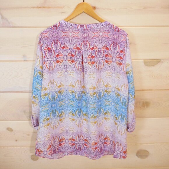 Valerie Stevens Women's Plus Size 1X Colorful Blouse Roll-Tab Sleeve Floral - Picture 3 of 9